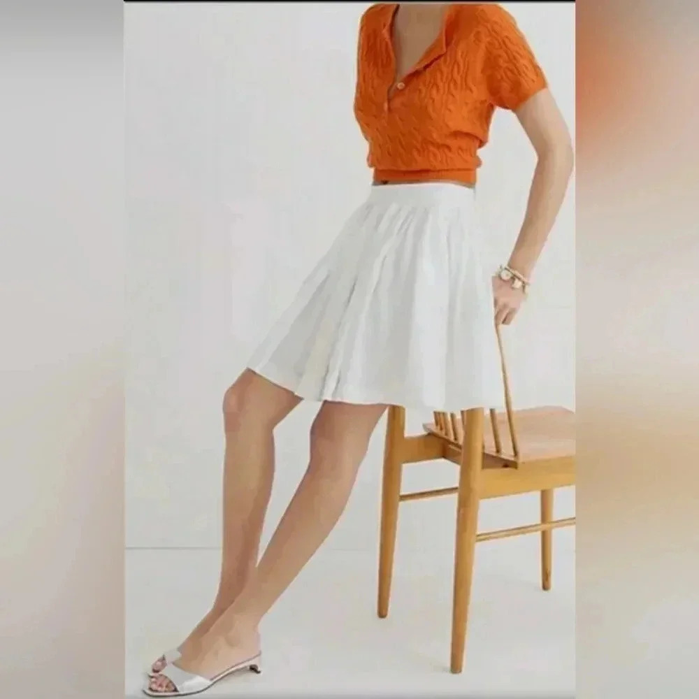 White Linen Preppy Mini Tennis Resort Coastal Large Skirt New